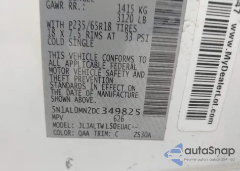 2013 Infiniti Jx35 z USA, uszkodzony, nr VIN 5N1AL0MN2DC349825